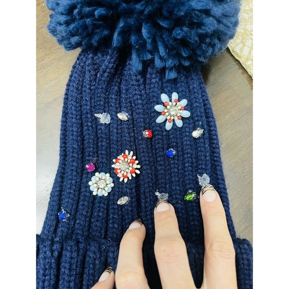 Cara New York Knit Wintet Hat Blue With Stones - Picture 3 of 5